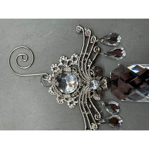Elegant Silver-Tone & Faceted Hanging Ornament Metalwork & Teardrop 6" READ - Picture 8 of 10